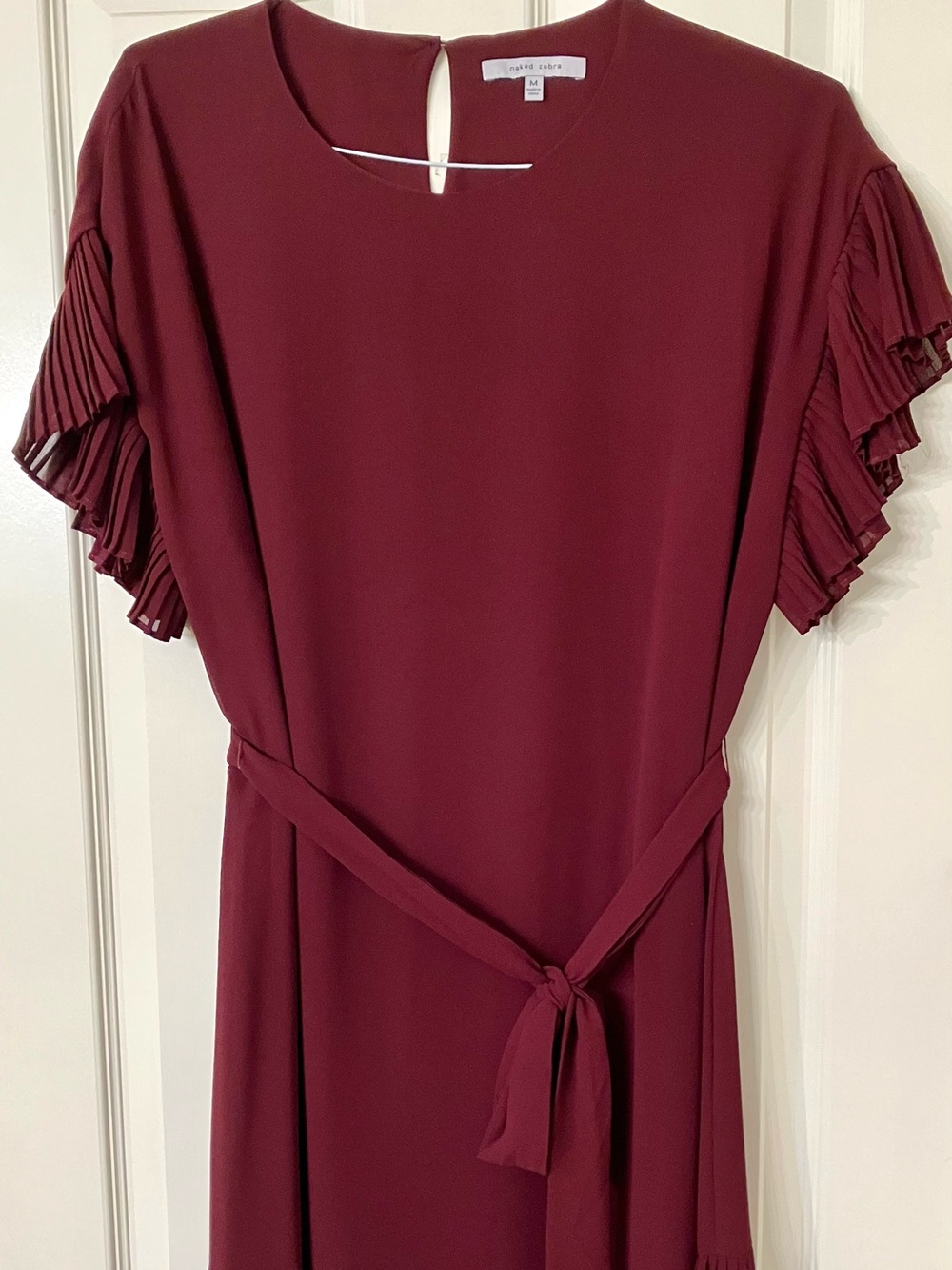 Naked Zebra Belted Midi Dress in Burgundy